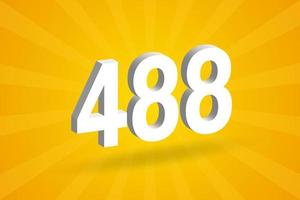 3D 488 number font alphabet. White 3D Number 488 with yellow background vector