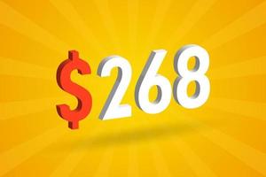 268 USD 3D text symbol. 268 United State Dollar 3D with yellow background American Money stock vector