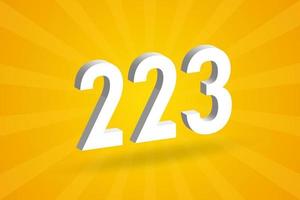 3D 223 number font alphabet. White 3D Number 223 with yellow background vector