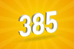 3D 385 number font alphabet. White 3D Number 385 with yellow background vector