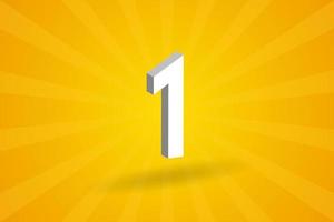 3D 1 number font alphabet. White 3D Number 1 with yellow background vector