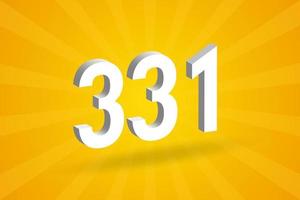 3D 331 number font alphabet. White 3D Number 331 with yellow background vector