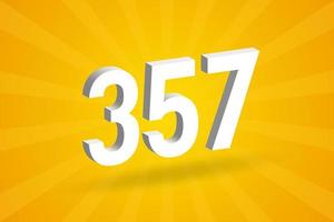 3D 357 number font alphabet. White 3D Number 357 with yellow background vector