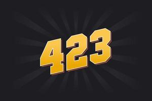 Number 423 vector font alphabet. Yellow 423 number with black background