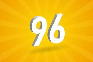 3D 96 number font alphabet. White 3D Number 96 with yellow background vector