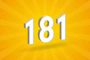 3D 181 number font alphabet. White 3D Number 181 with yellow background vector