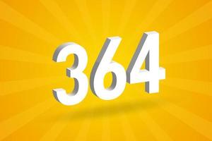 3D 364 number font alphabet. White 3D Number 364 with yellow background vector