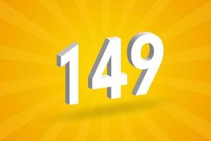 3D 149 number font alphabet. White 3D Number 149 with yellow background vector