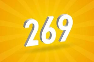 3D 269 number font alphabet. White 3D Number 269 with yellow background vector