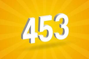 3D 453 number font alphabet. White 3D Number 453 with yellow background vector