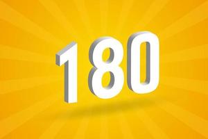 3D 180 number font alphabet. White 3D Number 180 with yellow background vector