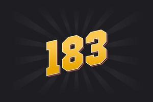 Number 183 vector font alphabet. Yellow 183 number with black background