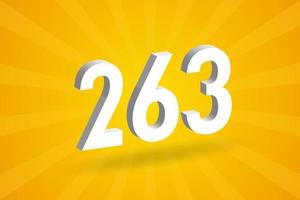 3D 263 number font alphabet. White 3D Number 263 with yellow background vector