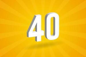 3D 40 number font alphabet. White 3D Number 40 with yellow background vector