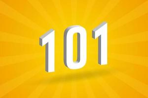3D 101 number font alphabet. White 3D Number 101 with yellow background vector