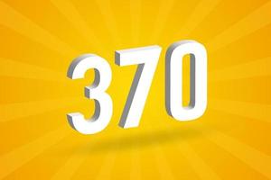 3D 370 number font alphabet. White 3D Number 370 with yellow background vector