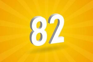 3D 82 number font alphabet. White 3D Number 82 with yellow background vector