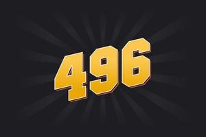 Number 496 vector font alphabet. Yellow 496 number with black background