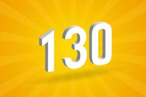 3D 130 number font alphabet. White 3D Number 130 with yellow background vector