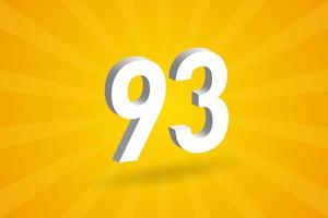 3D 93 number font alphabet. White 3D Number 93 with yellow background vector