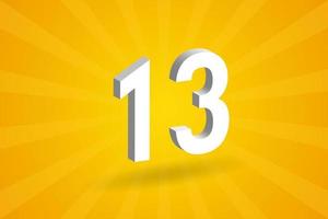 3D 13 number font alphabet. White 3D Number 13 with yellow background vector