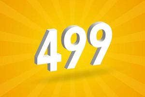 3D 499 number font alphabet. White 3D Number 499 with yellow background vector