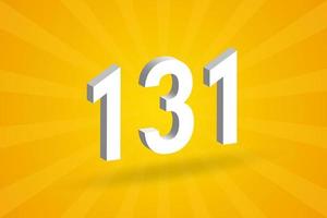 3D 131 number font alphabet. White 3D Number 131 with yellow background vector