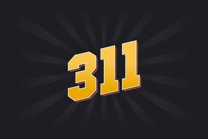 Number 311 vector font alphabet. Yellow 311 number with black background