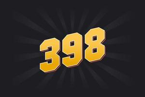 Number 398 vector font alphabet. Yellow 398 number with black background