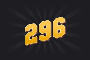 Number 296 vector font alphabet. Yellow 296 number with black background