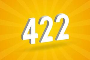 3D 422 number font alphabet. White 3D Number 422 with yellow background vector