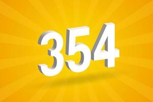 3D 354 number font alphabet. White 3D Number 354 with yellow background vector