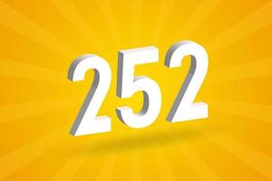 3D 252 number font alphabet. White 3D Number 252 with yellow background vector