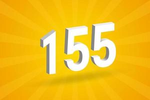 3D 155 number font alphabet. White 3D Number 155 with yellow background vector