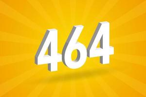 3D 464 number font alphabet. White 3D Number 464 with yellow background vector