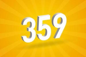 3D 359 number font alphabet. White 3D Number 359 with yellow background vector