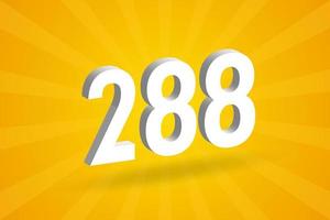 3D 288 number font alphabet. White 3D Number 288 with yellow background vector