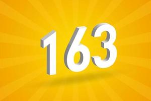 3D 163 number font alphabet. White 3D Number 163 with yellow background vector