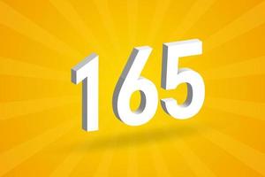 3D 165 number font alphabet. White 3D Number 165 with yellow background vector