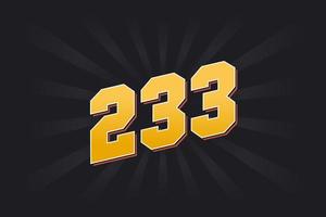 Number 233 vector font alphabet. Yellow 233 number with black background