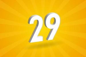 3D 29 number font alphabet. White 3D Number 29 with yellow background vector