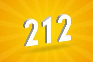 3D 212 number font alphabet. White 3D Number 212 with yellow background vector