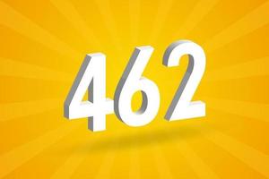 3D 462 number font alphabet. White 3D Number 462 with yellow background vector