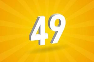 3D 49 number font alphabet. White 3D Number 49 with yellow background vector