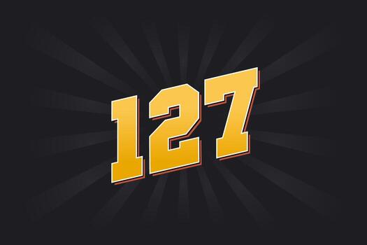 Number 127 vector font alphabet. Yellow 127 number with black background