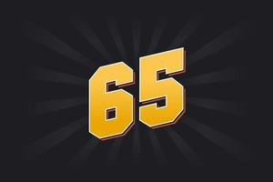 Number 65 vector font alphabet. Yellow 65 number with black background