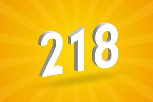 3D 218 number font alphabet. White 3D Number 218 with yellow background vector