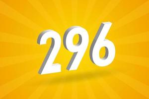 3D 296 number font alphabet. White 3D Number 296 with yellow background vector