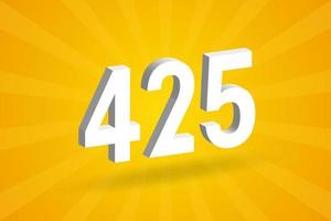 3D 425 number font alphabet. White 3D Number 425 with yellow background vector