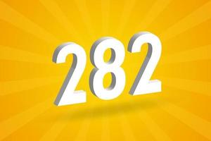 3D 282 number font alphabet. White 3D Number 282 with yellow background vector